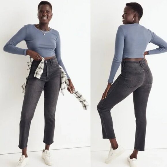 Madewell Jeans Curvy High Rise Slim Straight Jeans Richgrove Wash Black Ankle - Picture 8 of 8